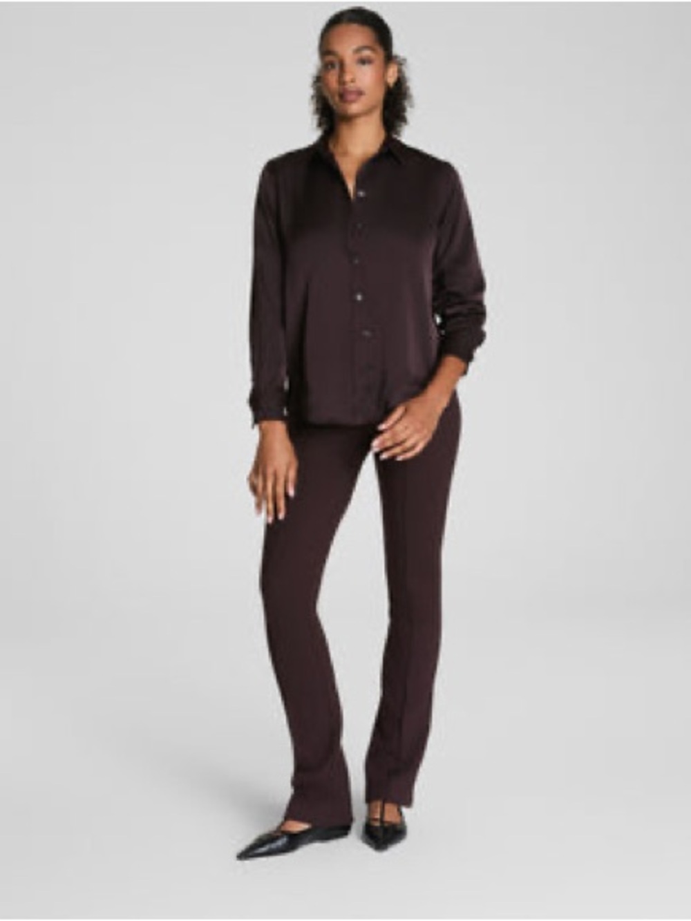 SPANX Dark Brown Straight-Leg Stretch Pants